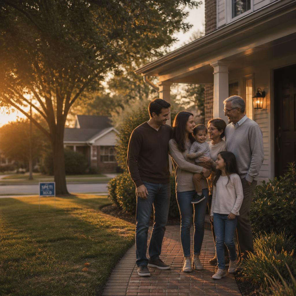 A multigenerational family outside a welcoming home